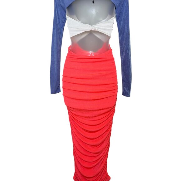Ser.O.Ya Colorblock Cutout Bodycon Dress Blue White Neon Pink Small - Picture 2 of 8